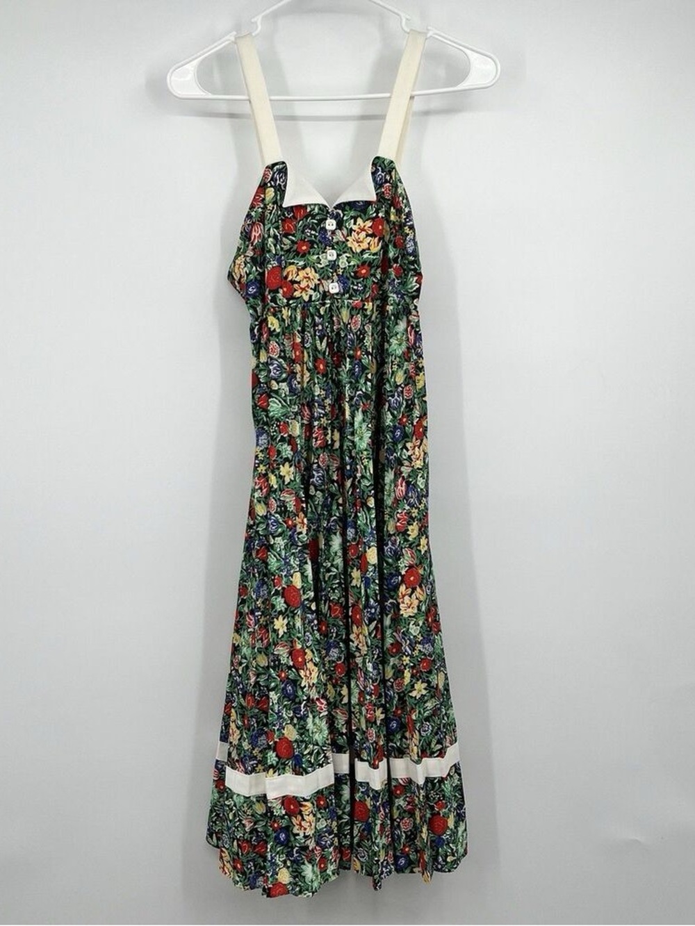Arizona Jean Company Green Floral Midi Dress with Cream Straps